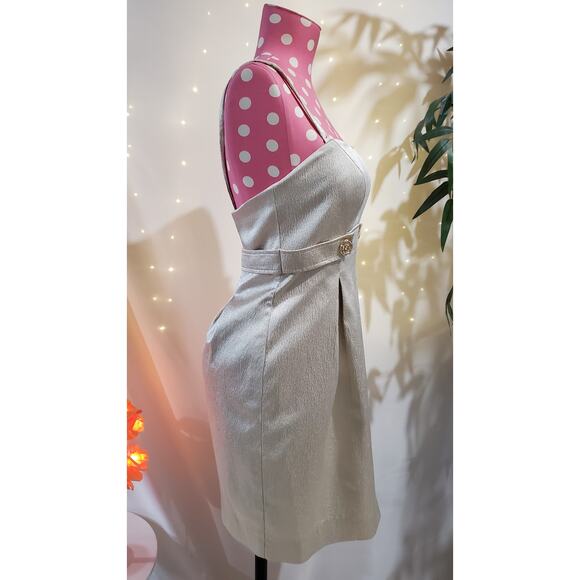 David's Bridal Womens Gold Metallic Crepe Spaghetti Strap Dress Size 4 Wedding - Picture 4 of 12